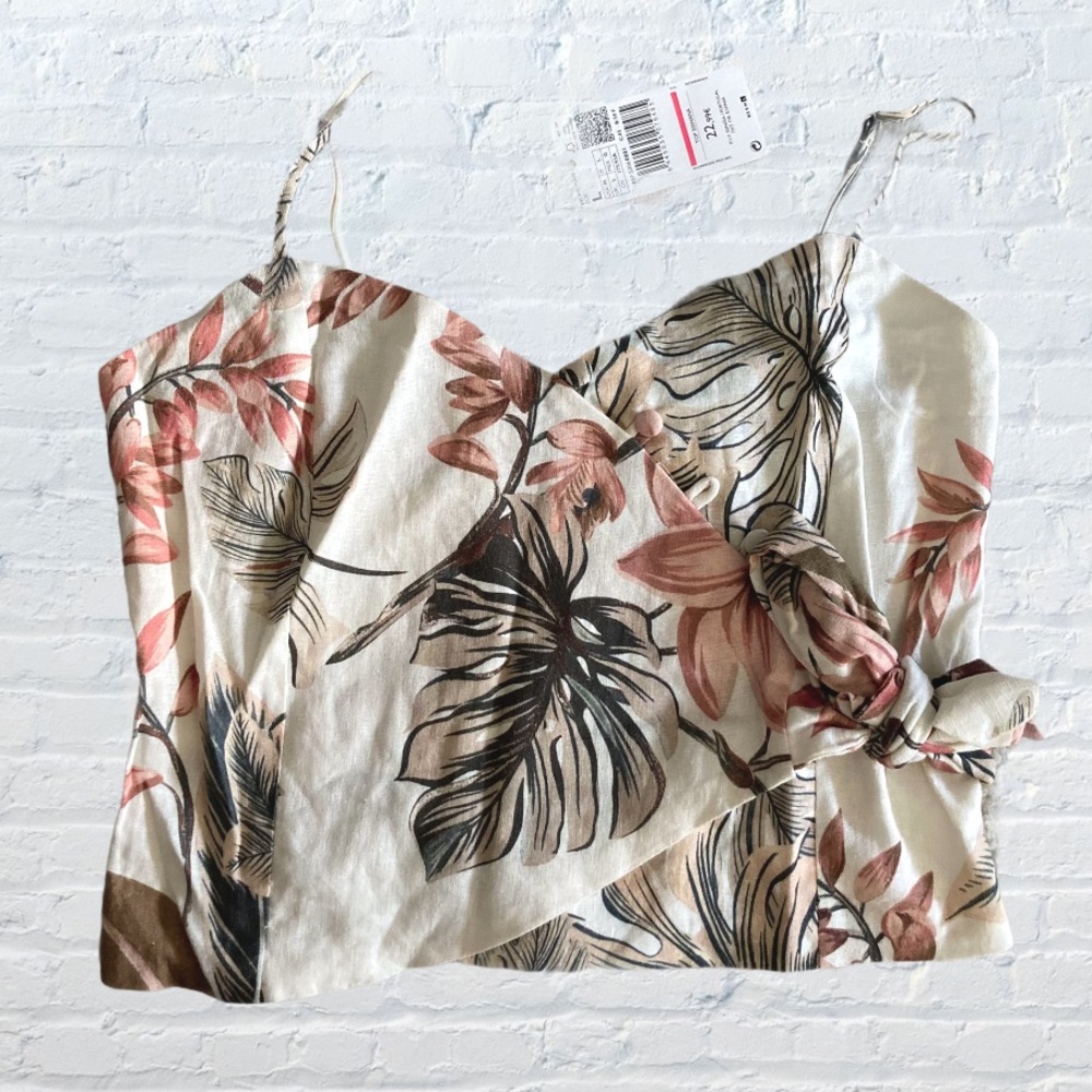 🆕 Mango linen blend flower pattern crop top